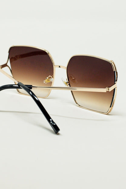 Gafas de sol cuadradas oversize de metal con lentes degradadas marrones