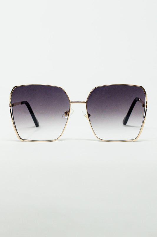 Q2 Gafas de sol cuadradas oversize de metal con lentes degradadas negras
