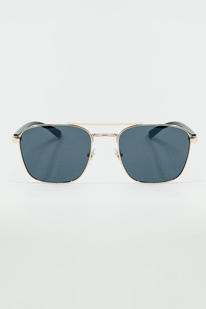 Q2 Gafas de sol de metal cuadradas con lentes ahumadas negras