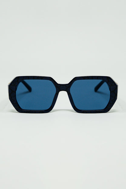 Q2 Gafas de sol en forma de diamante en color negro con lentes de color azul intenso