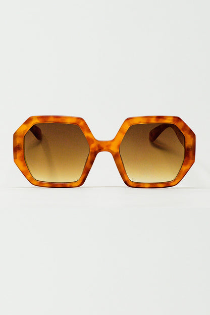 Q2 Gafas de sol hexagonales y extra grandes en carey vintage