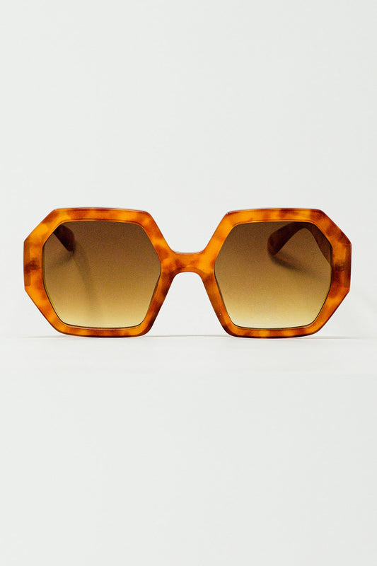 Q2 Gafas de sol hexagonales y extra grandes en carey vintage
