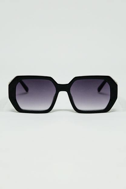 Q2 Gafas de sol negras en forma de diamante y detalle dorado