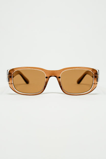 Q2 Gafas de sol ovaladas con montura camel transparente de alto brillo