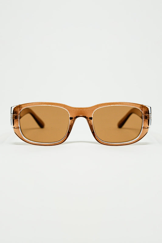 Q2 Gafas de sol ovaladas con montura camel transparente de alto brillo