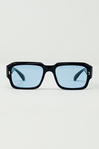 Q2 Gafas de sol rectangulares con montura negra y lentes azules