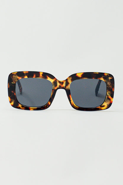Q2 Gafas de sol rectangulares extragrandes en tono Tortoise Shell vintage