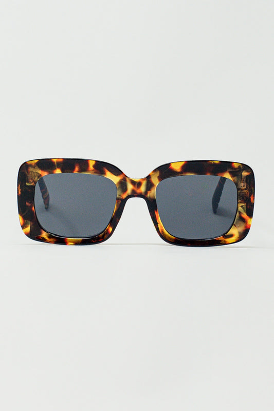 Q2 Gafas de sol rectangulares extragrandes en tono Tortoise Shell vintage