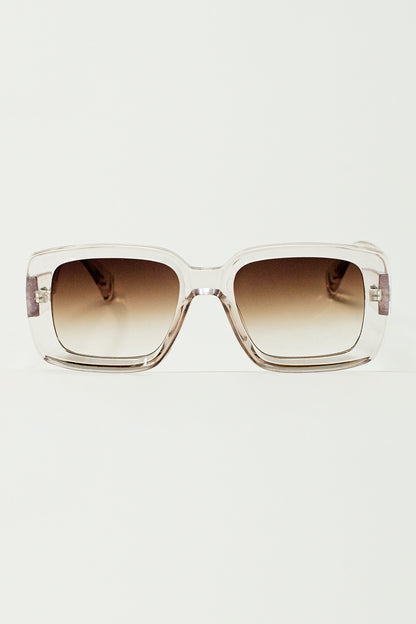 Q2 Gafas de sol rectangulares oversize en blanco transparente