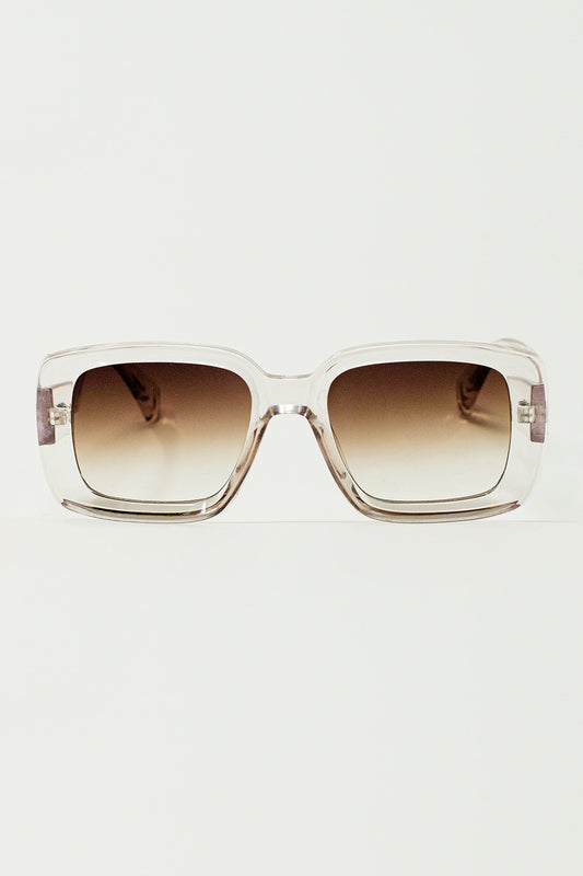 Q2 Gafas de sol rectangulares oversize en blanco transparente