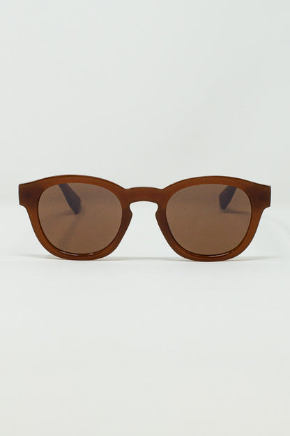 Q2 Gafas de sol redondas de los 90 con cristales tintados marrones y montura marrón claro