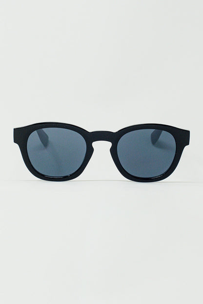 Q2 Gafas de sol redondas de los 90 con cristales tintados negros y montura negra