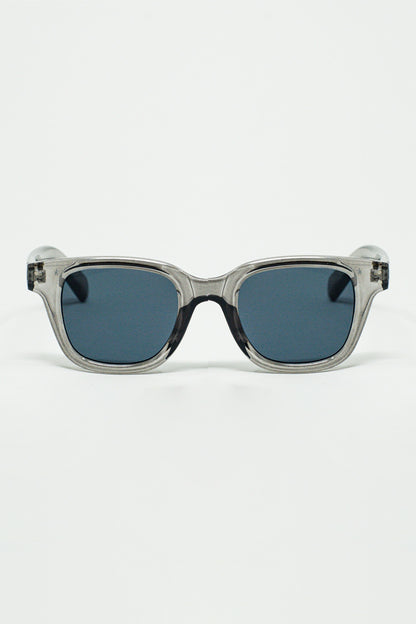 Q2 Gafas de sol retro redondas con lente negra ahumada y montura gris transparente