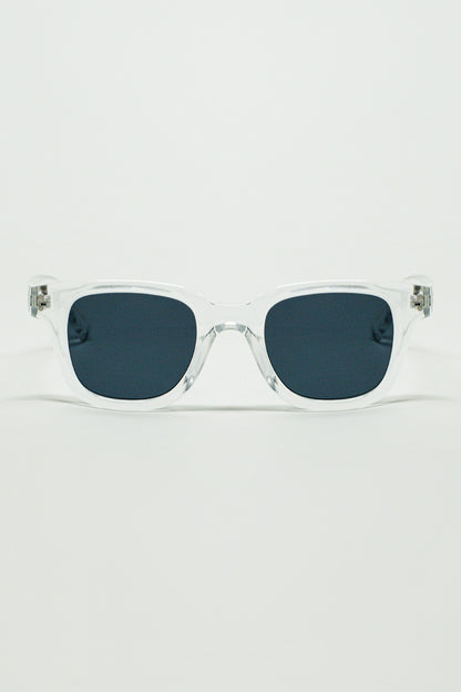 Q2 Gafas de sol retro redondas con lentes ahumadas negras y montura transparente