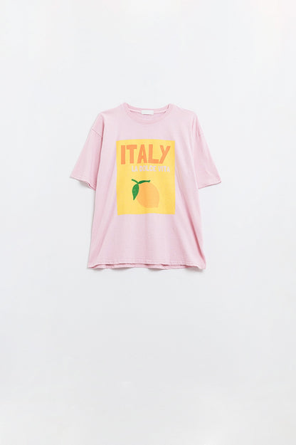 Q2 Italy La Dolce Vita Camiseta rosa bebé con estampado gráfico