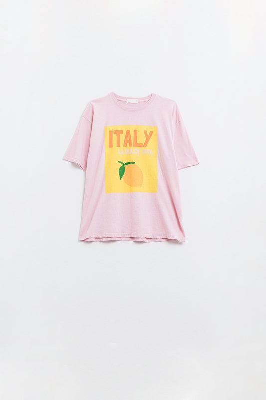 Q2 Italy La Dolce Vita Camiseta rosa bebé con estampado gráfico
