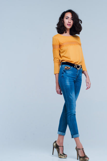 Jeans ajustado con detalle en la trabilla de leopardo