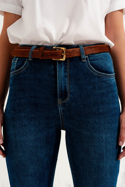 Jeans ajustados de talle alto en azul oscuro con elástico de alta calidad