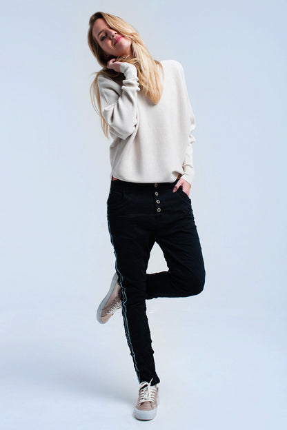Jeans boyfriend negros con botones
