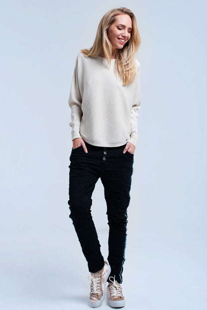 Jeans boyfriend negros con botones