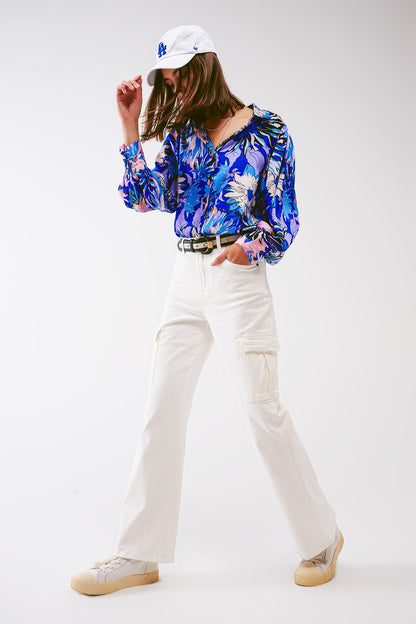 Jeans cargo de pierna recta en blanco