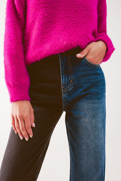 Jeans de pernera recta con diseño color block