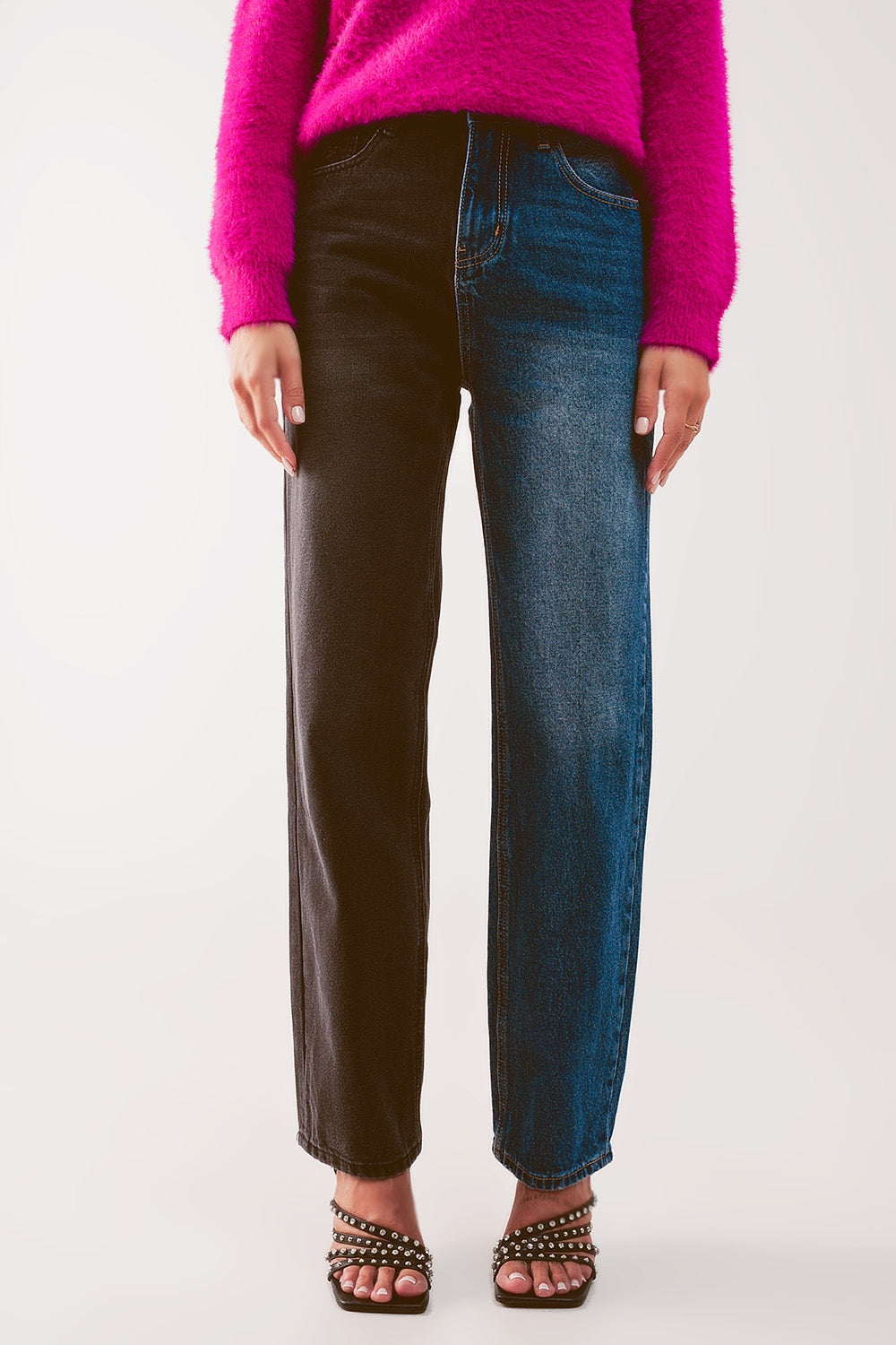 Jeans de pernera recta con diseño color block
