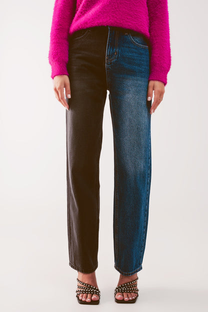 Jeans de pernera recta con diseño color block