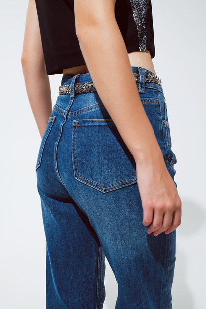 Jeans de pierna recta con acabado metálico plateado