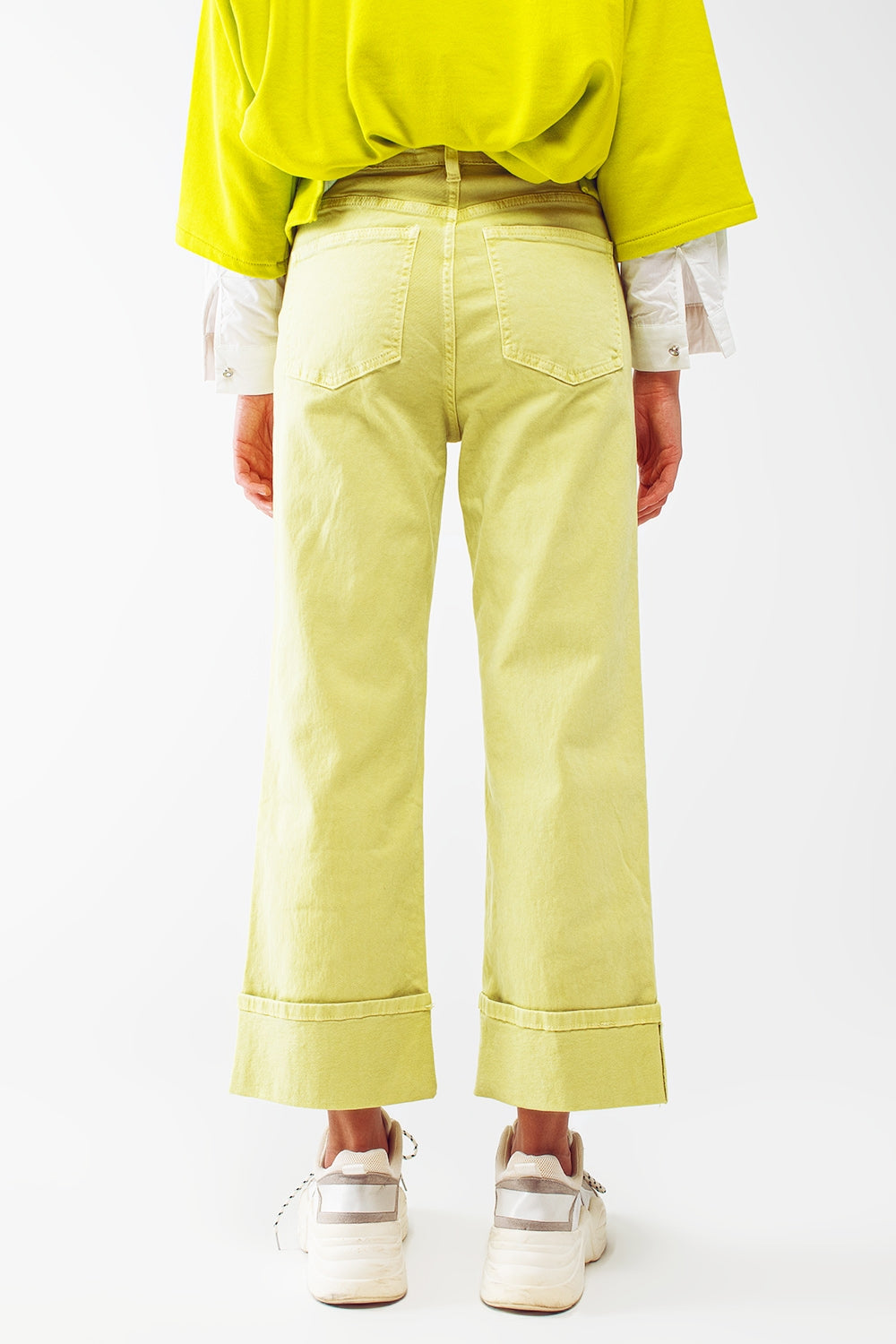 Jeans de pierna recta con dobladillo corto en verde lima