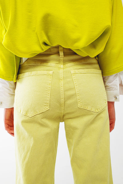 Jeans de pierna recta con dobladillo corto en verde lima