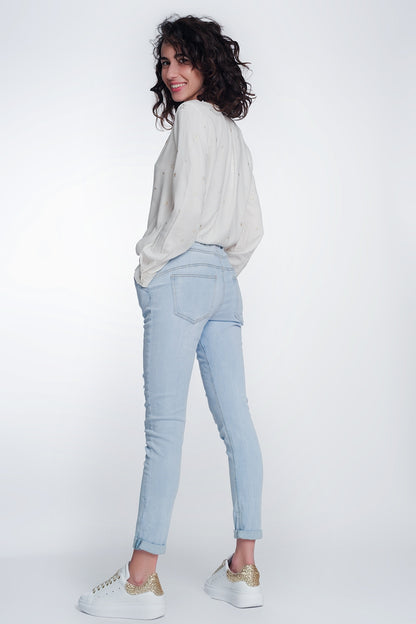 Jeans estylo jogger lavado claro con cordon
