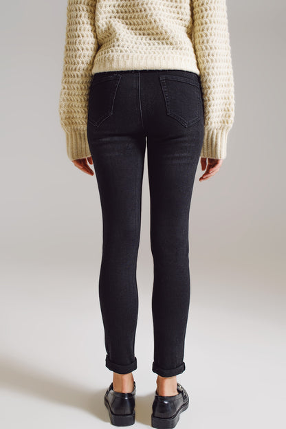 Jeans skinny con Strass Embellecidos en Negro