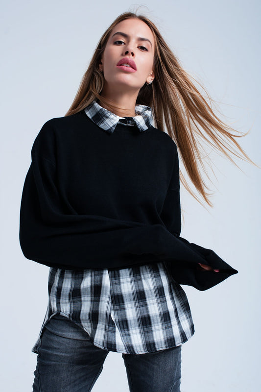 Q2 Jersey 2 en 1 negro con cuadros