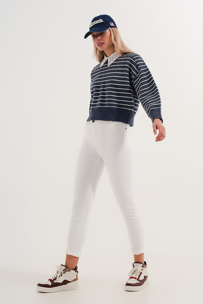 Jersey a rayas blancas y azules cuello redondo