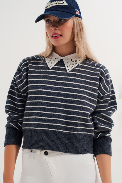 Jersey a rayas blancas y azules cuello redondo