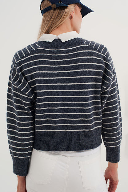 Jersey a rayas blancas y azules cuello redondo