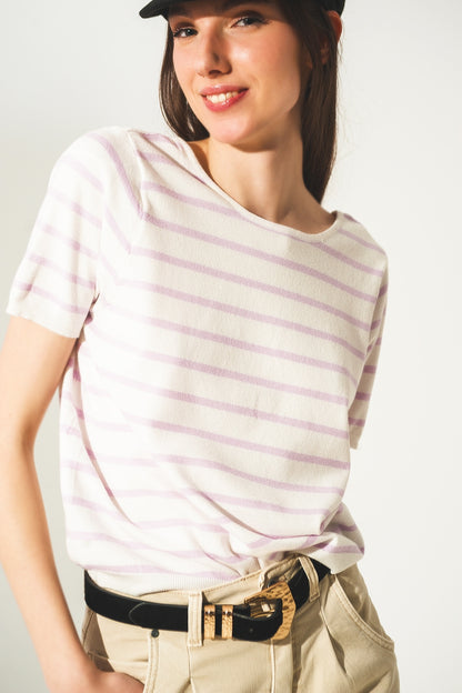 Jersey a rayas con espalda abierta y lazada en lila