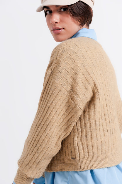 Jersey a rayas de canalé beige