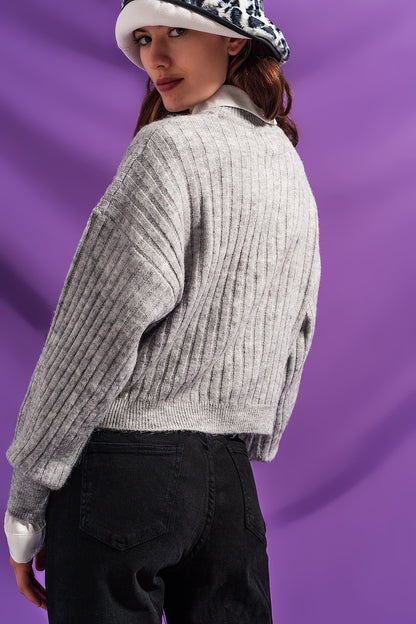 Jersey a rayas de canalé gris