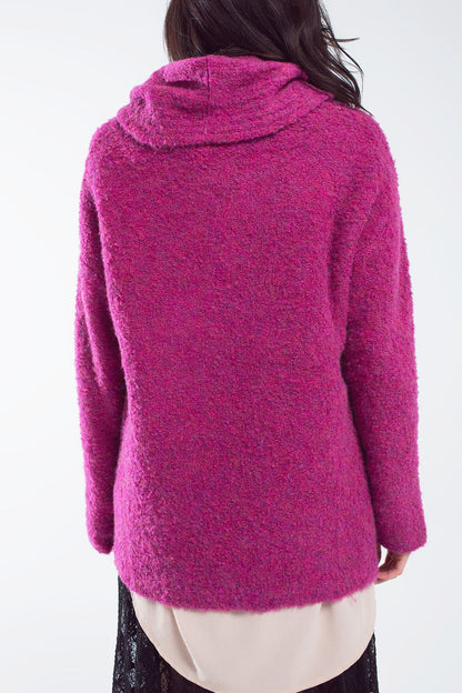 Jersey ancho con cuello bardot en magenta