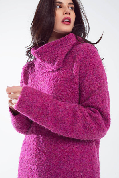 Jersey ancho con cuello bardot en magenta