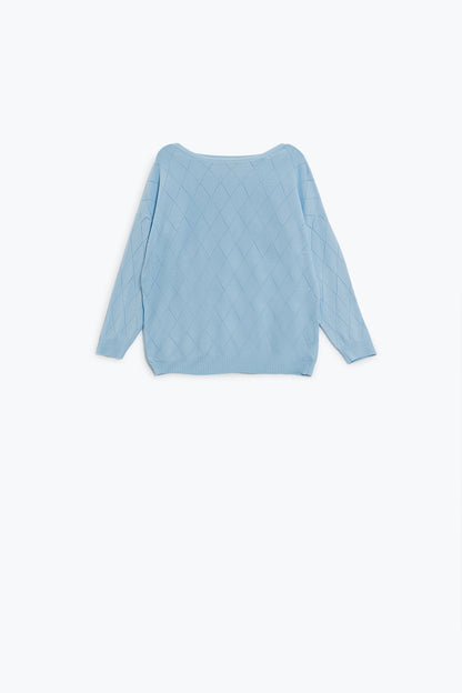 Q2 Jersey Azul Claro Con Estampado Argyle Y Cuello Barco