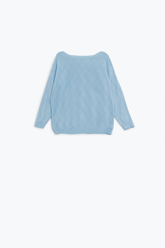 Q2 Jersey Azul Claro Con Estampado Argyle Y Cuello Barco