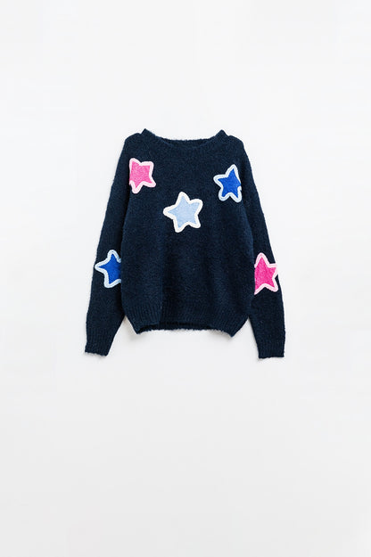 Q2 Jersey azul marino con estrellas bordadas