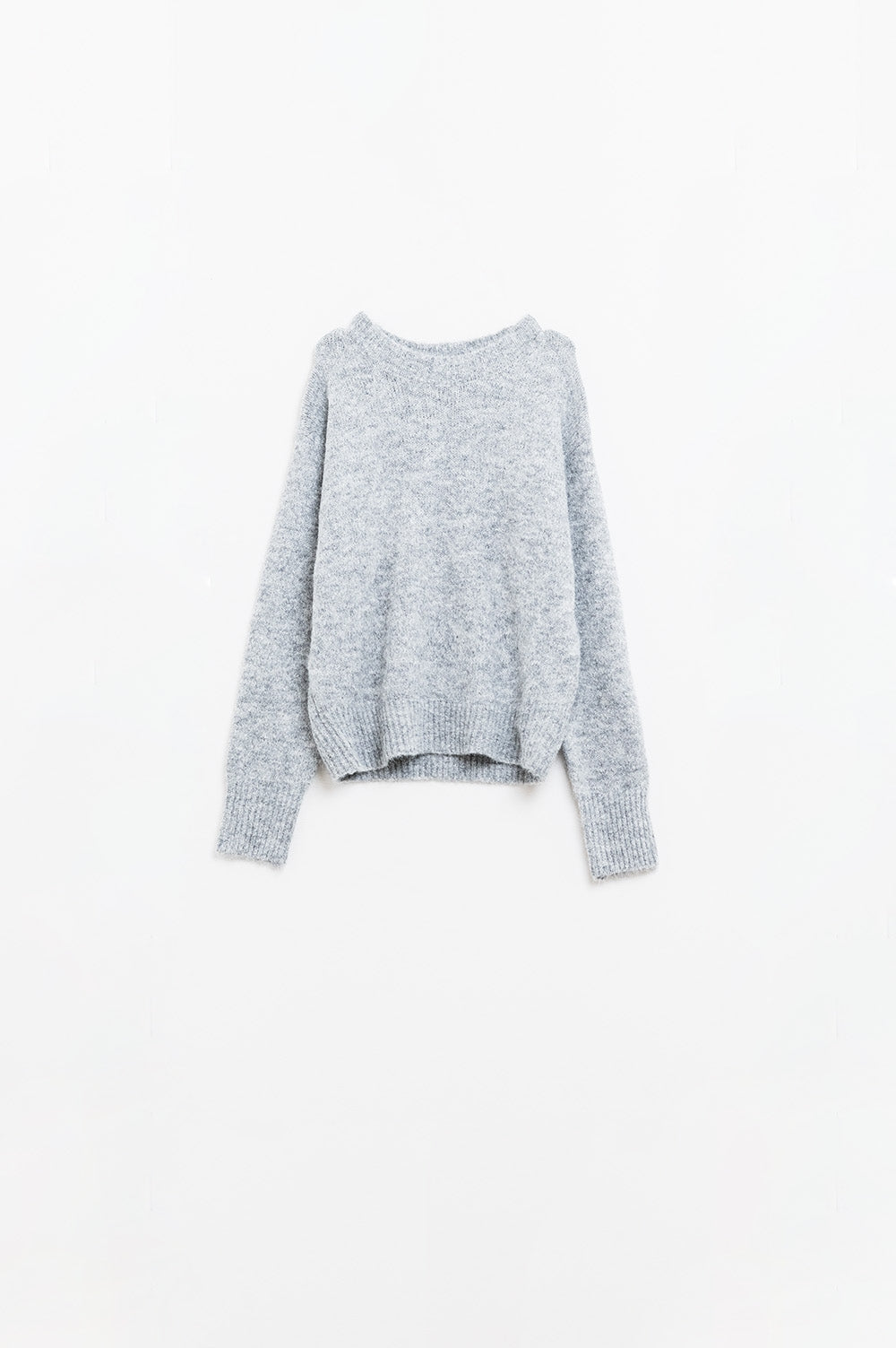 Jersey básico de punto con cuello redondo en gris