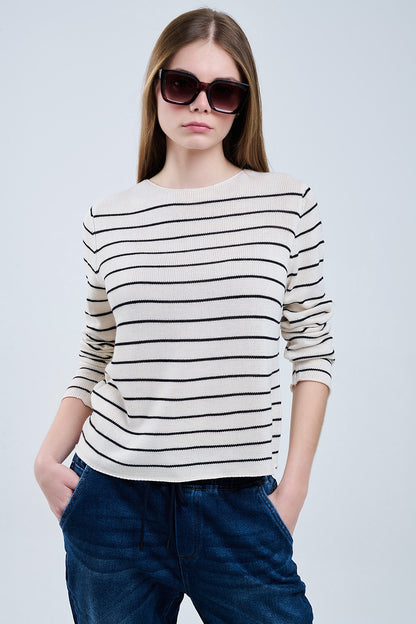 jersey beige a rayas de punto fino