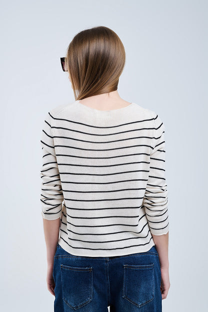 jersey beige a rayas de punto fino