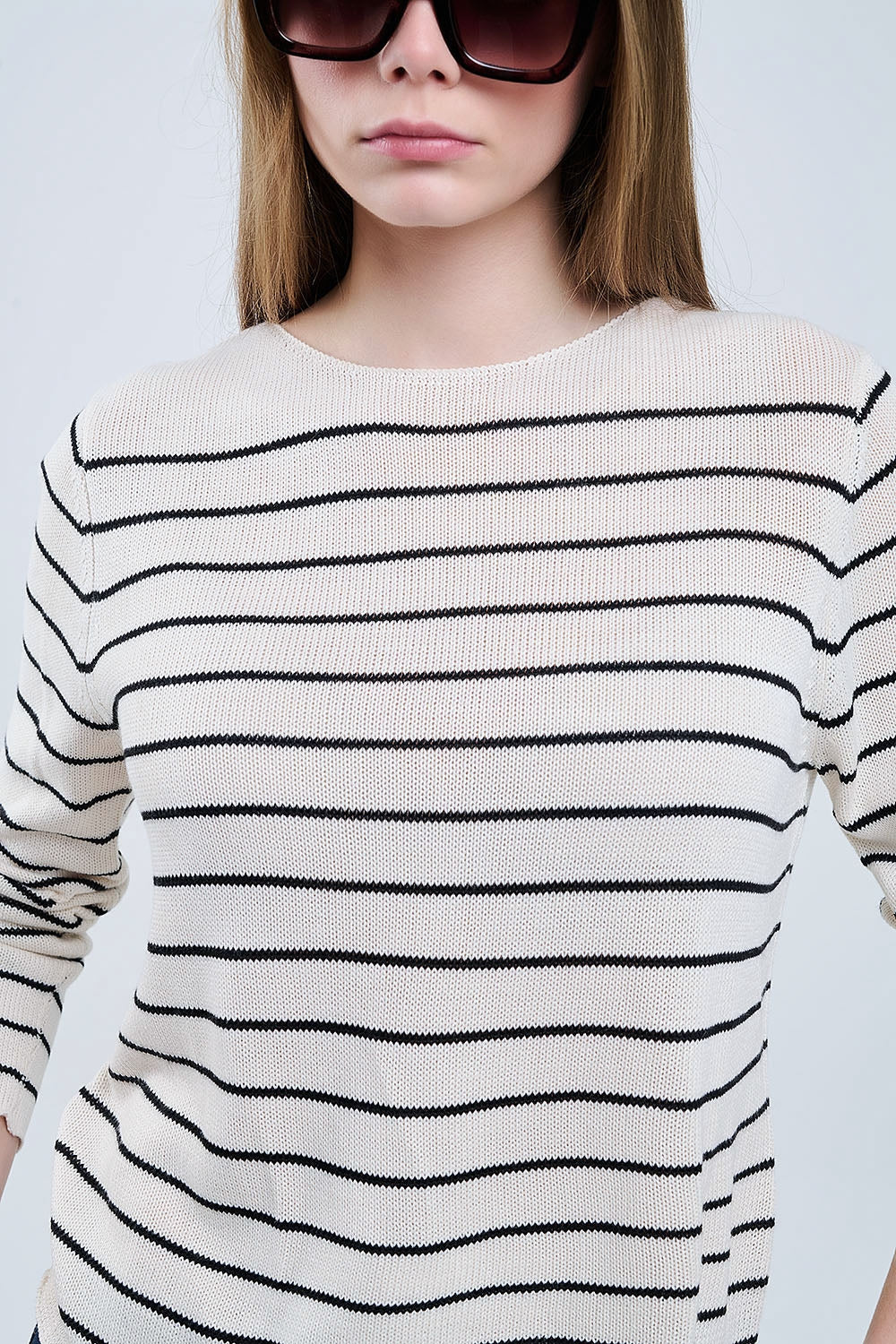 jersey beige a rayas de punto fino