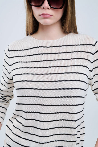 jersey beige a rayas de punto fino